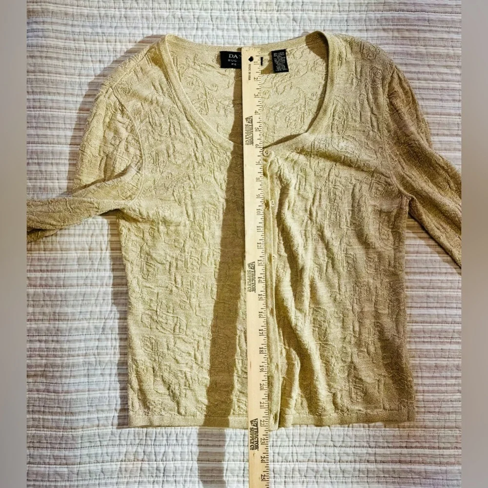 Dana Buchman Petite Tan And Gold Metallic Cardigan, Size M